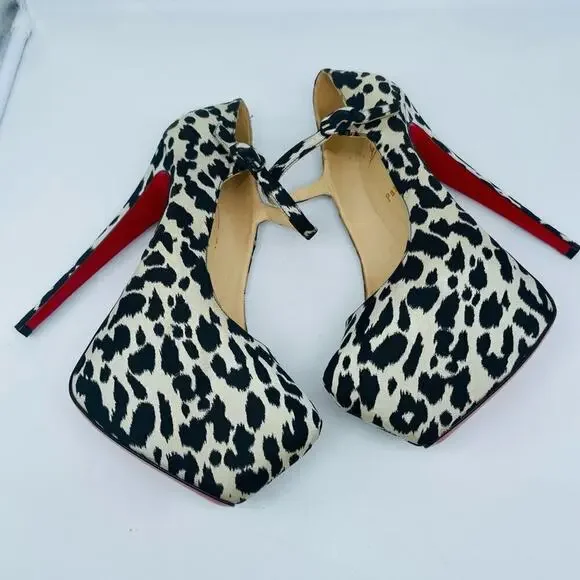 Christian Louboutin Black White Tissu Leopardino Lady Daf 160mm Pumps EU40 US 10 - Picture 9 of 9
